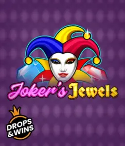 Discover the colorful ambiance of the Joker's Jewels game by Pragmatic Play, highlighting a captivating joker's mask embellished with a vivid jester hat. This graphic conveys the light-hearted fun of traditional joker games, set against a lavender background. Great for those who love classic slot games, offering a delightful play experience. 